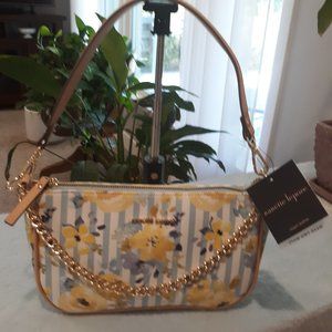 Nanette Lepore NWT Blue Striped with Yellow Flowers Clutch Shoulder Bag Crossbo